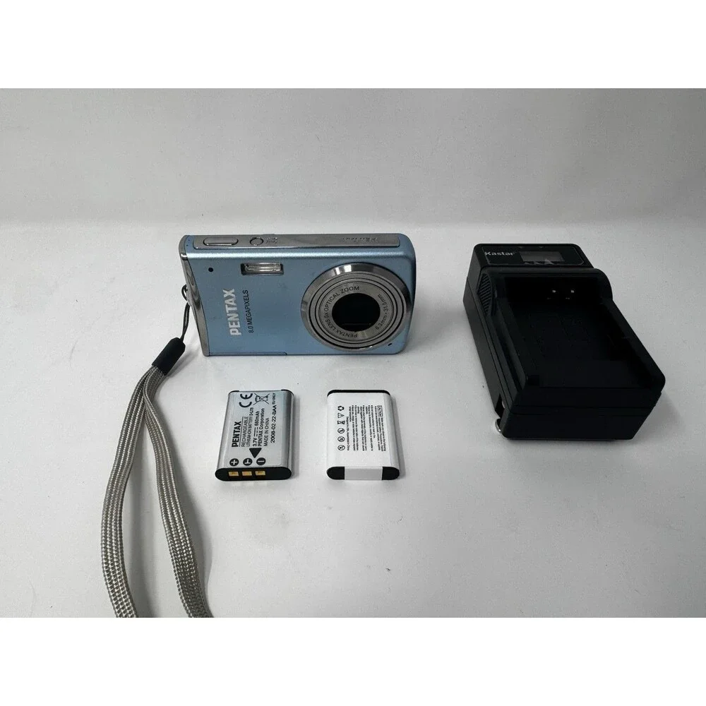 Pentax Optio M50 8MP Digital Camera Blue w/ Charger 2 Batteries (See Video)